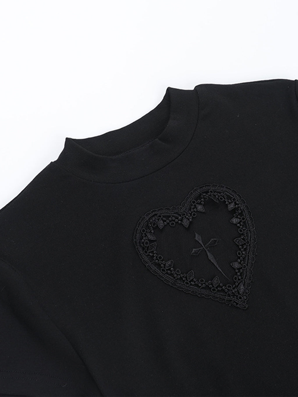 Dark Cross Hollow-out Slim-fit Cropped T-shirt