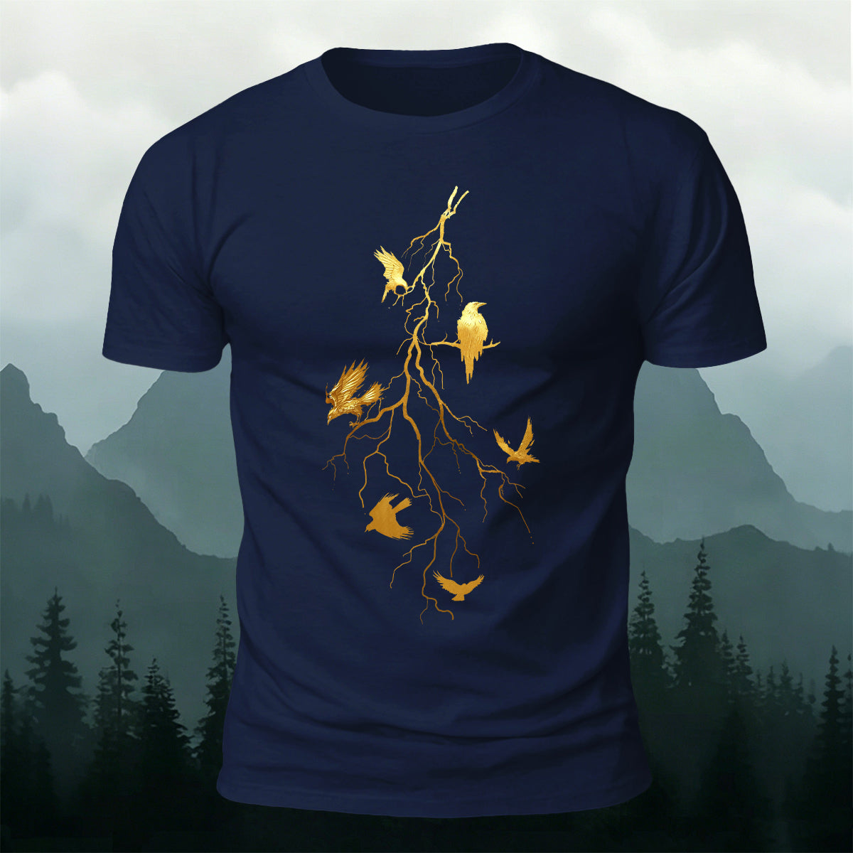 Dead Branches and Crows Print Casual 100% Cotton T-Shirt