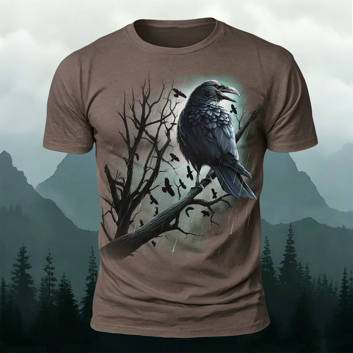 Bird Pattern Dark Style Casual Short-Sleeve T-Shirt