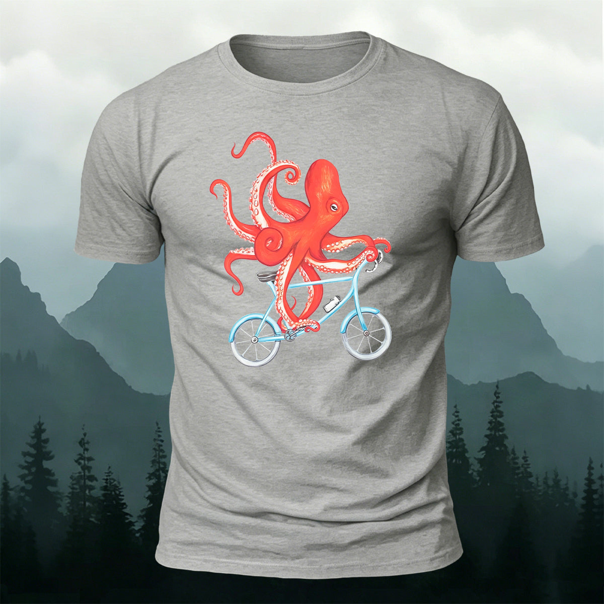Octopus Cycling Graphic Fun Casual Cotton Tee