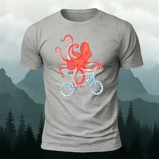 Octopus Cycling Graphic Fun Casual Cotton Tee