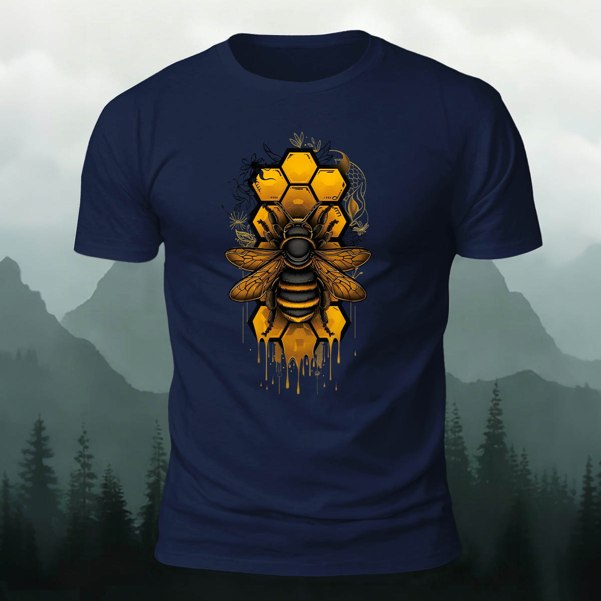 Bee Print Casual Natural 100% Cotton T-Shirt