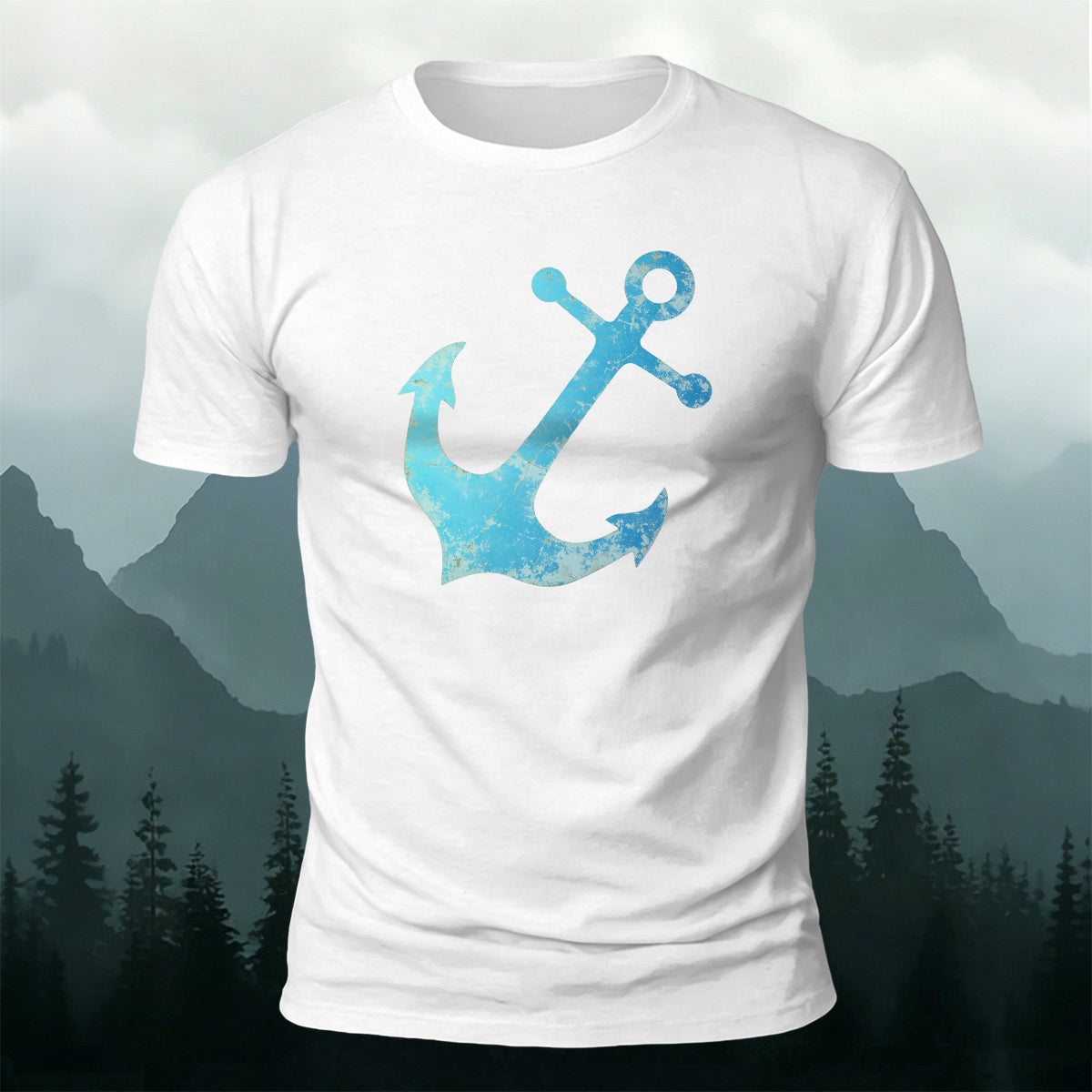 Vintage Blue Anchor Outdoor Casual Cotton T-Shirt