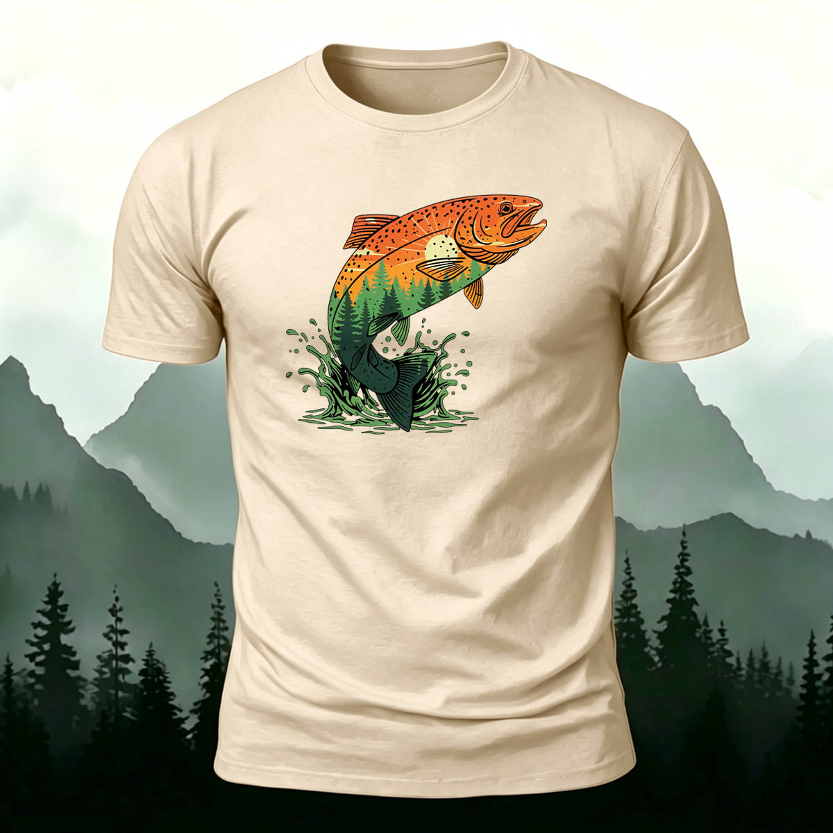 Trout Natural Print Casual Skin-Friendly T-Shirt