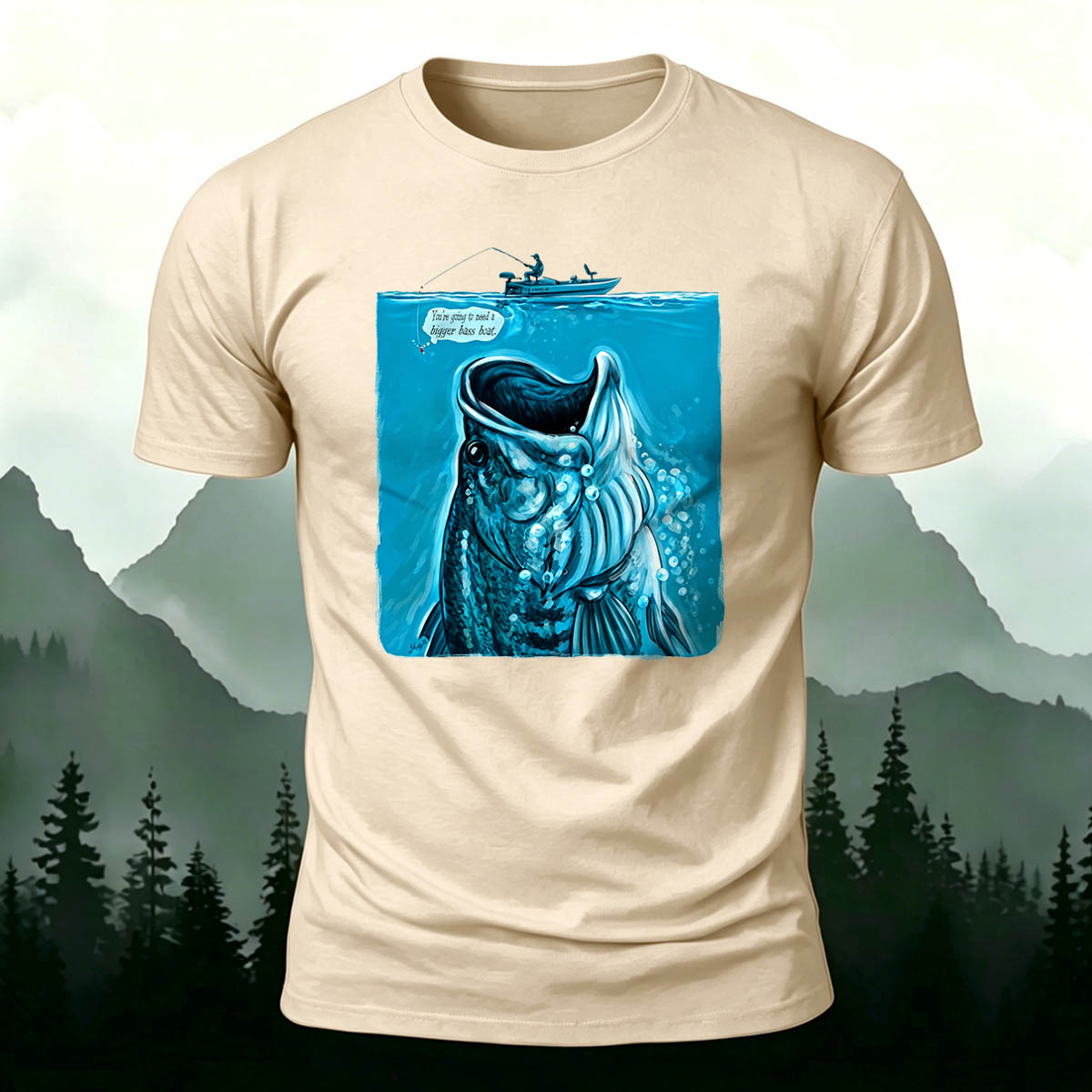 Black Bass Blue Print Casual Versatile Cotton T-Shirt