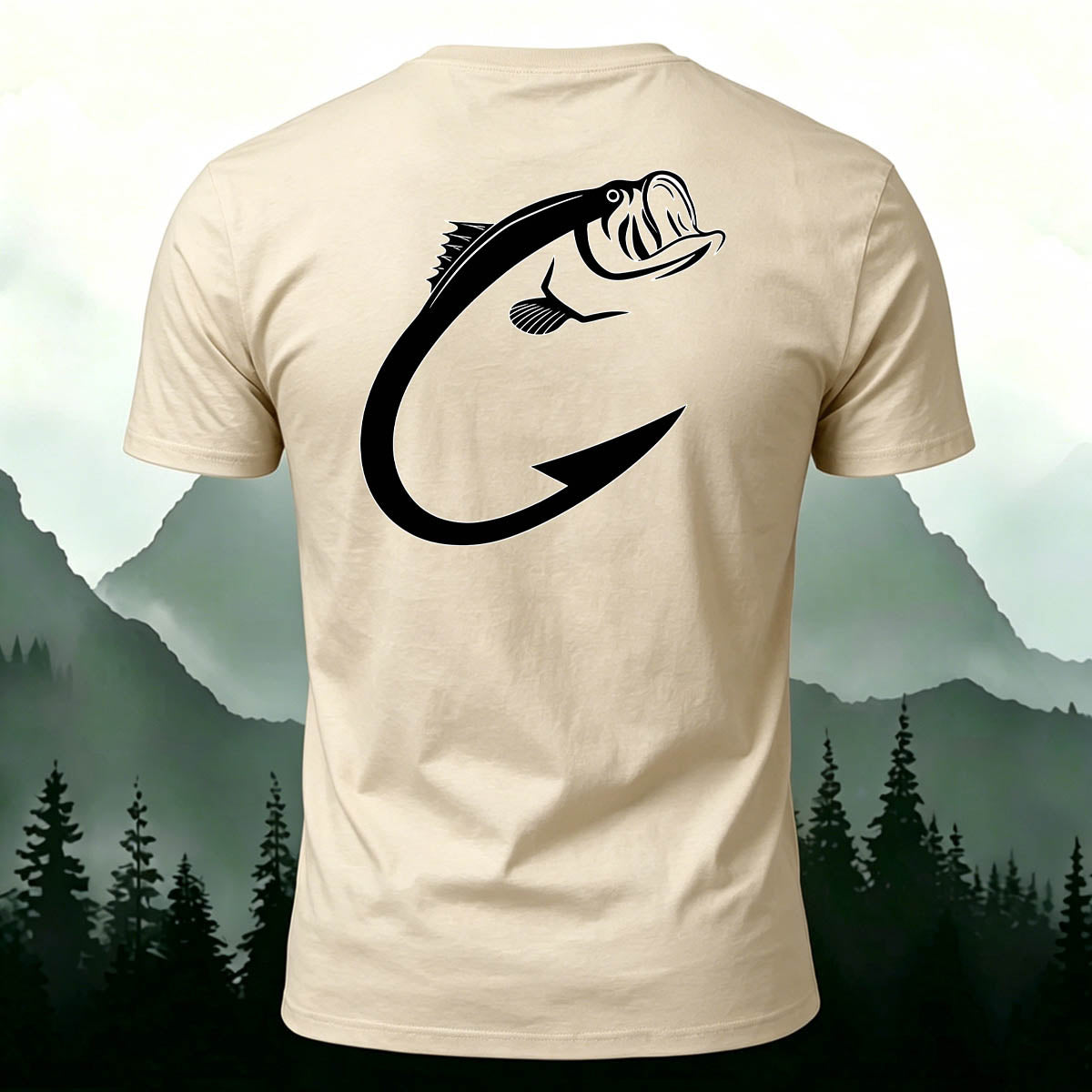 Fishing Hook Bass Print Outdoor 100% Cotton Tee