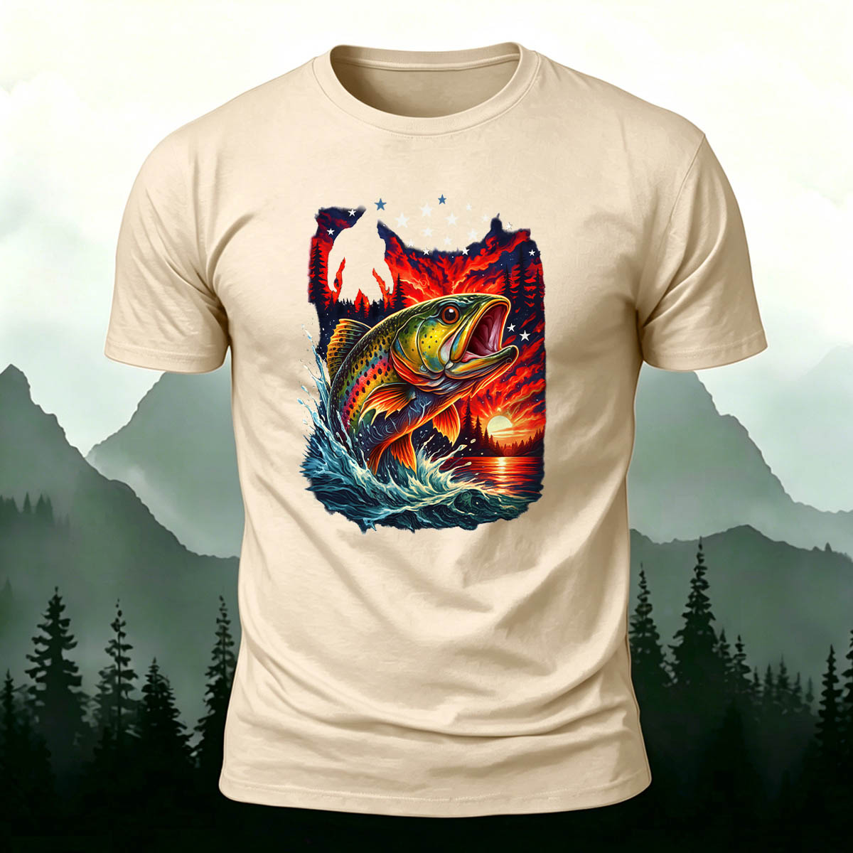 Trout Dusk Print Casual 100% Cotton T-Shirt