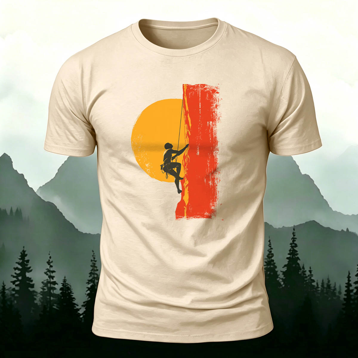 Red Sun Adventure Mountain Print Cotton T-Shirt