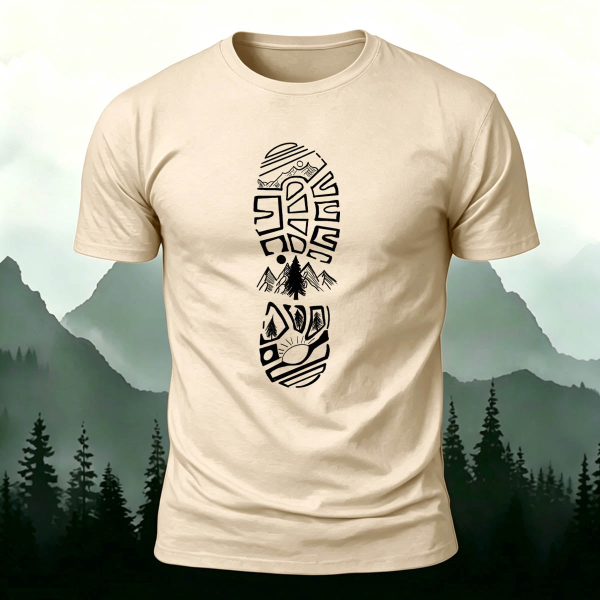 Adventure Snow Footprints Casual Cotton T-Shirt