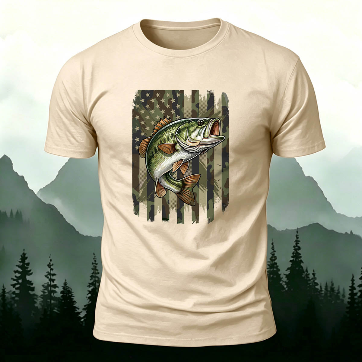 Black Bass Print Casual Versatile Cotton T-Shirt