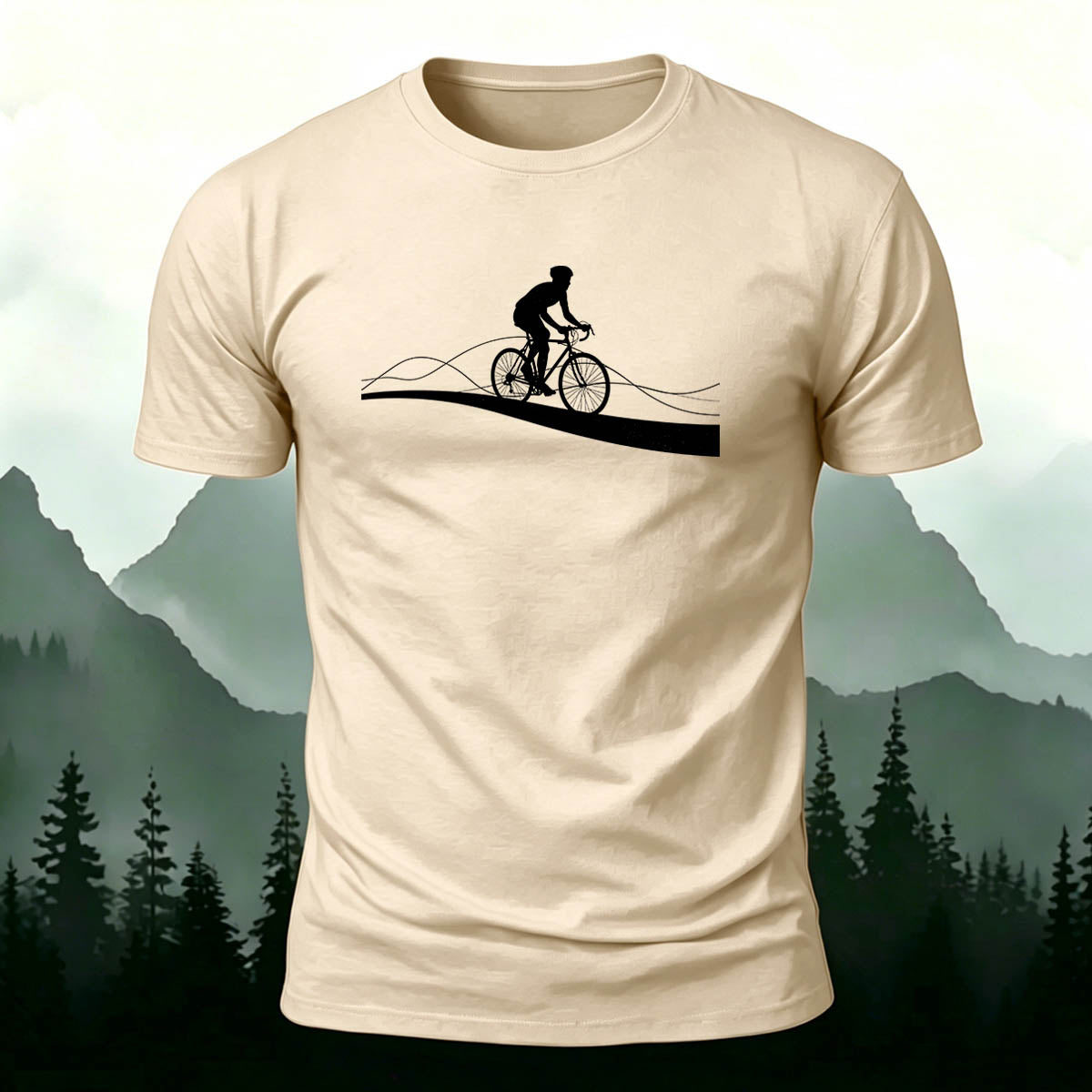Road Cycling Art Print Comfortable Cotton T-Shirt