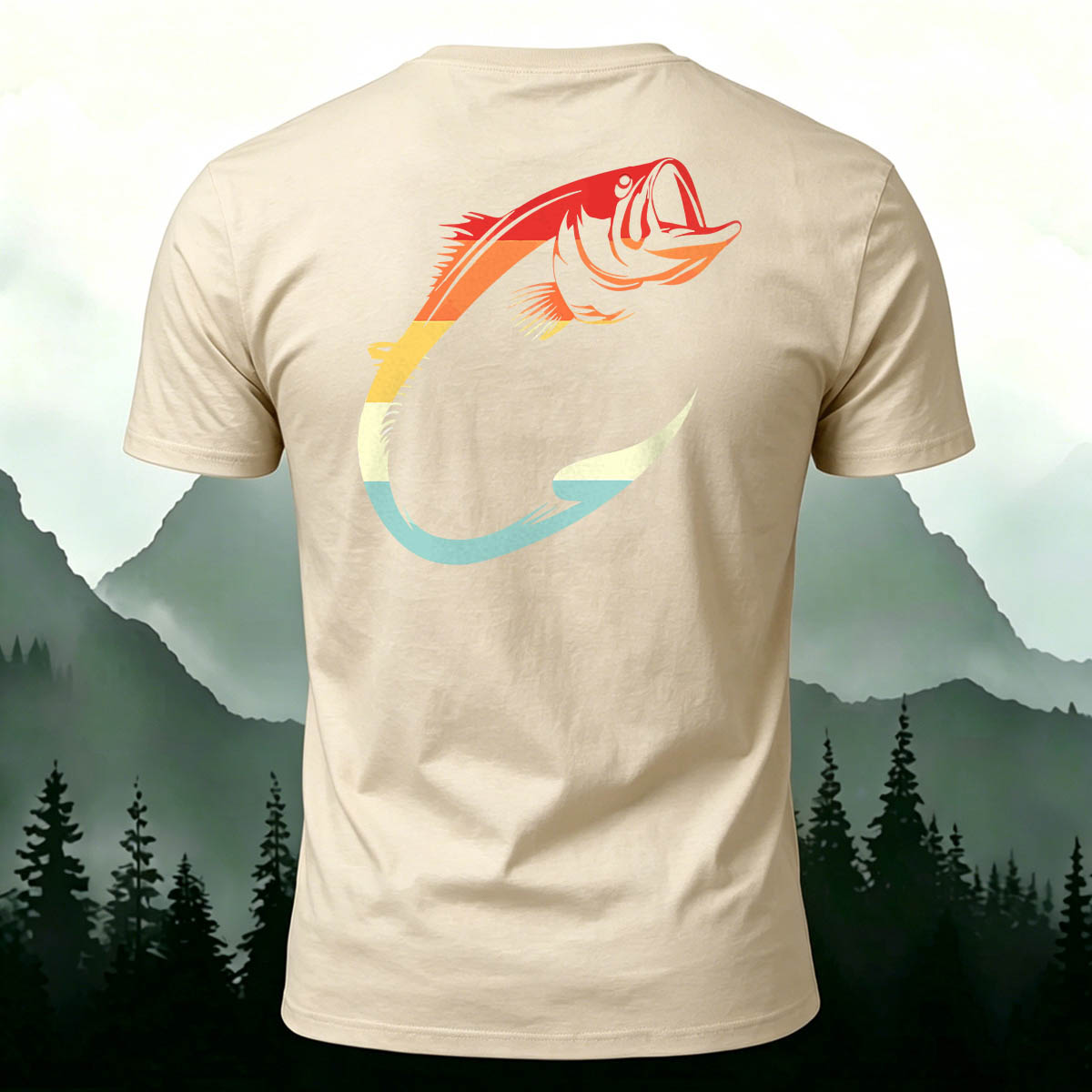 Fish Hook Print Simple Outdoor 100% Cotton T-Shirt