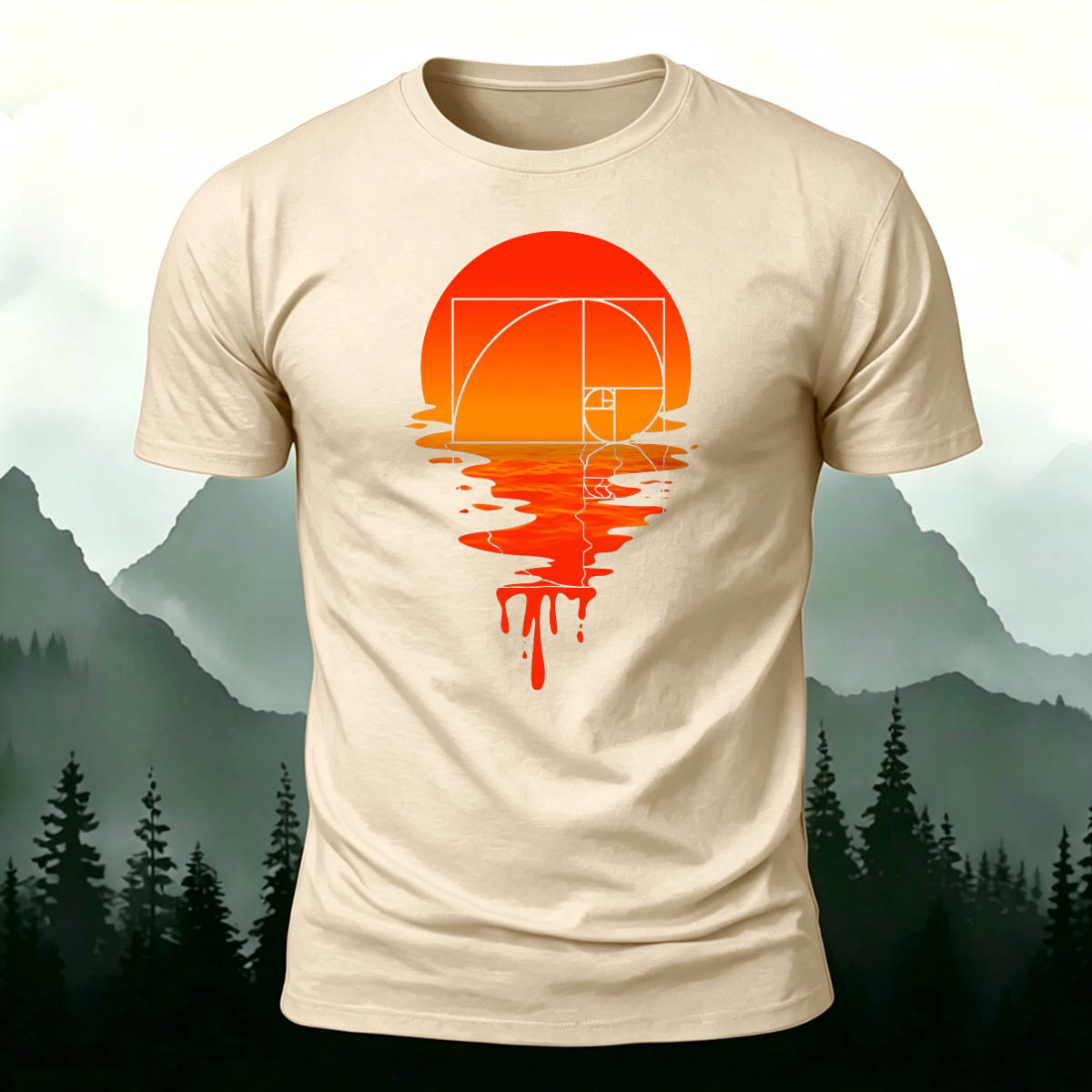 Cotton Red Sun Geometric Stripes Printed Casual T-Shirt