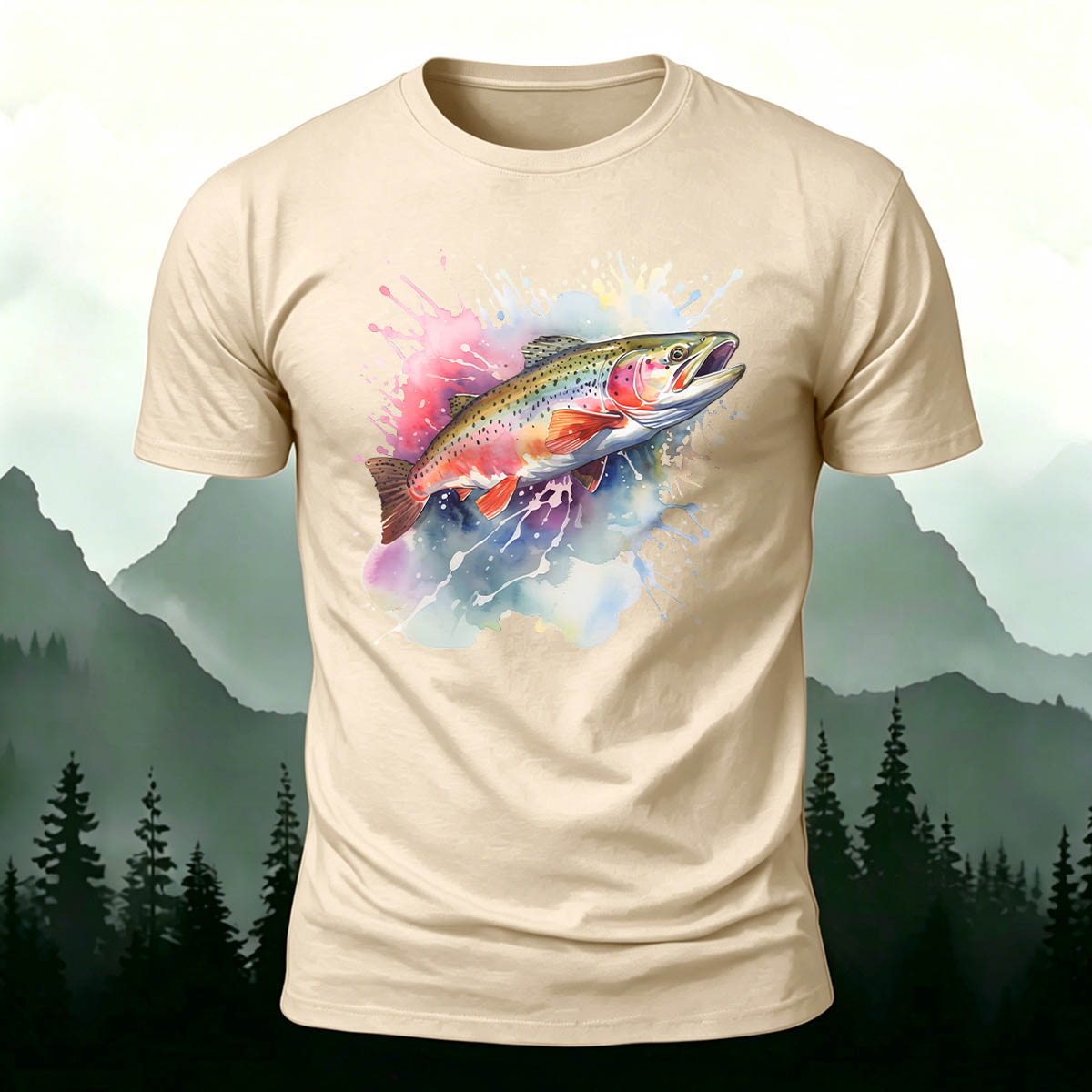 Minimalist Trout Graphic Outdoor 100% Cotton T-Shirt