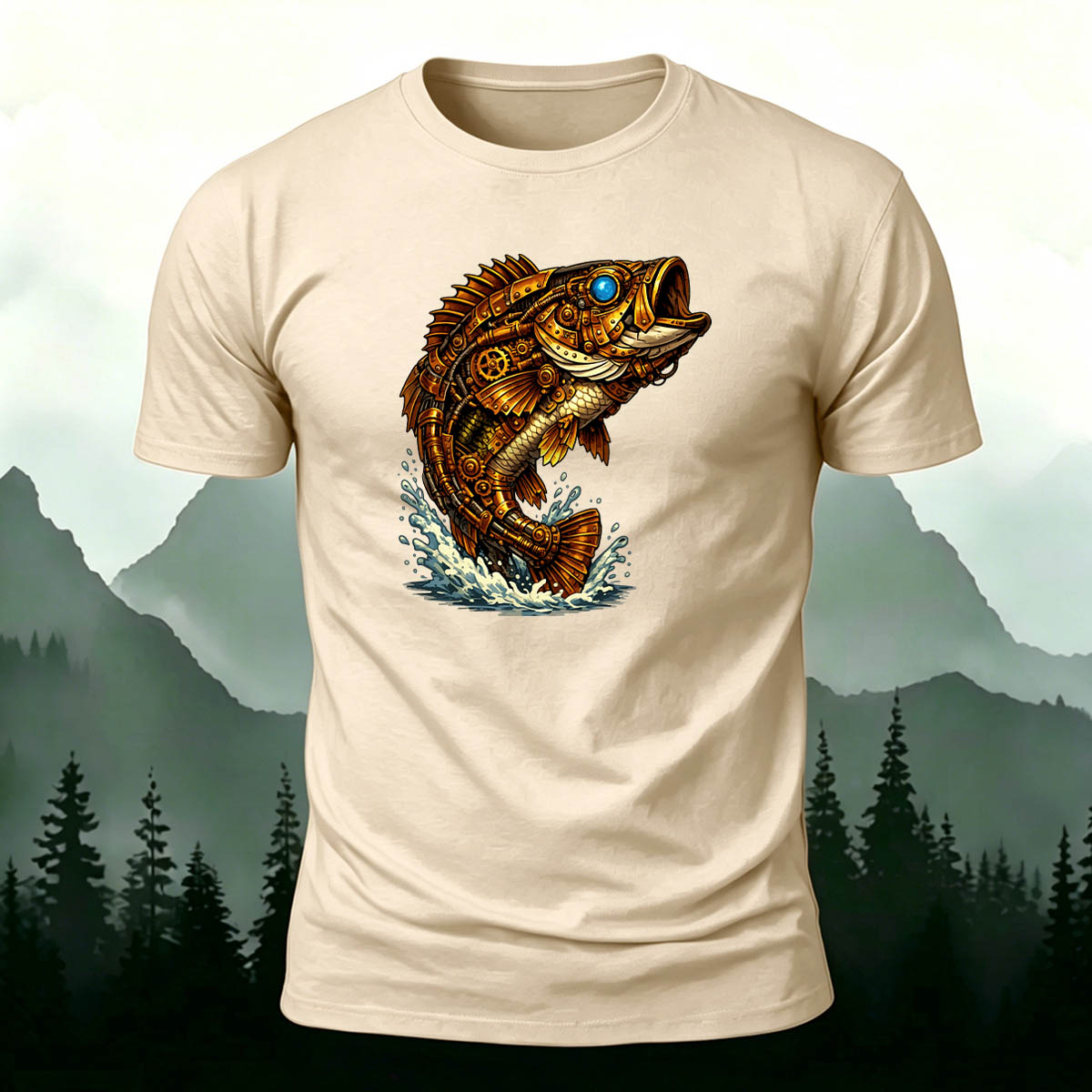 Mechanical Bass Print Outdoor Skin-Friendly T-Shirt