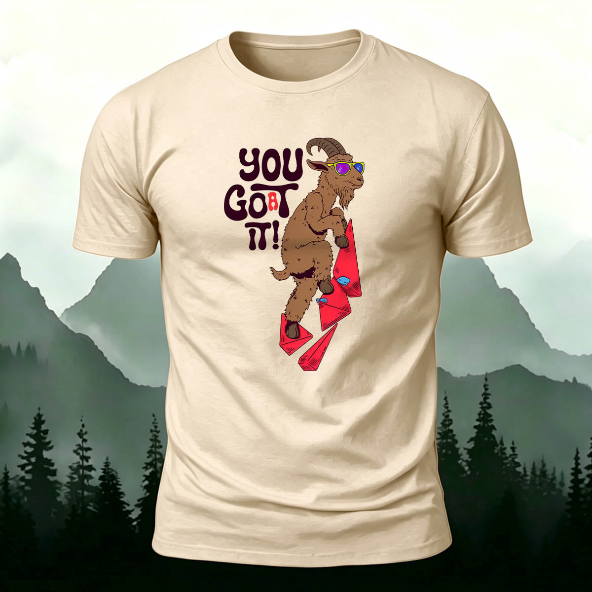Rock-Climbing Goat Print Outdoor Cotton T-Shirt
