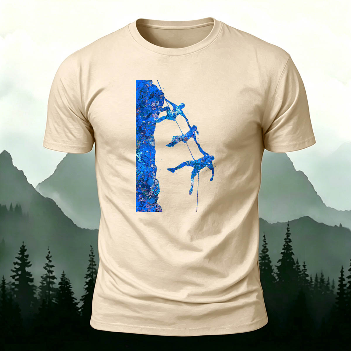 Adventure and Hiking Blue Printed Cotton T-Shirt