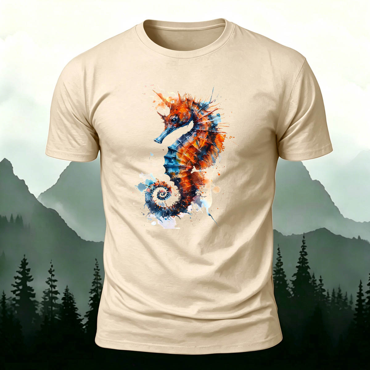 Seahorse Painted Retro Casual 100% Cotton Tee