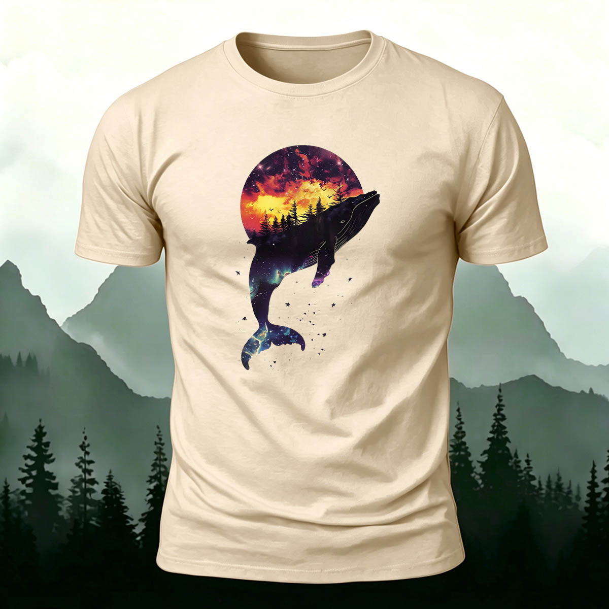 Whale Outdoor Scenic Print Casual Breathable T-Shirt