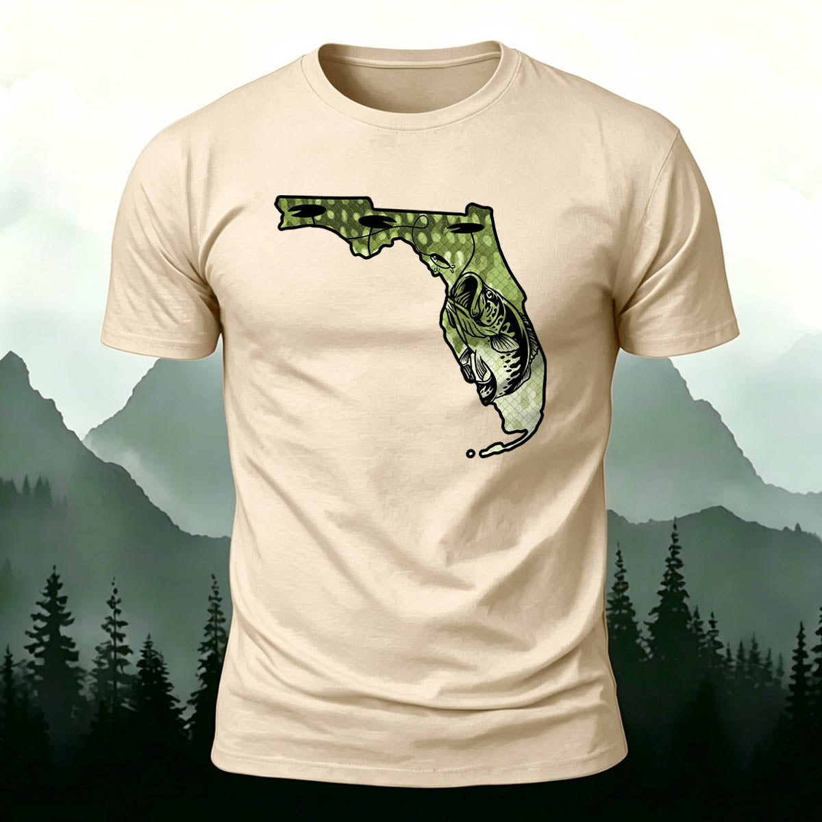 Big Catch Black Bass Print Casual Cotton T-Shirt