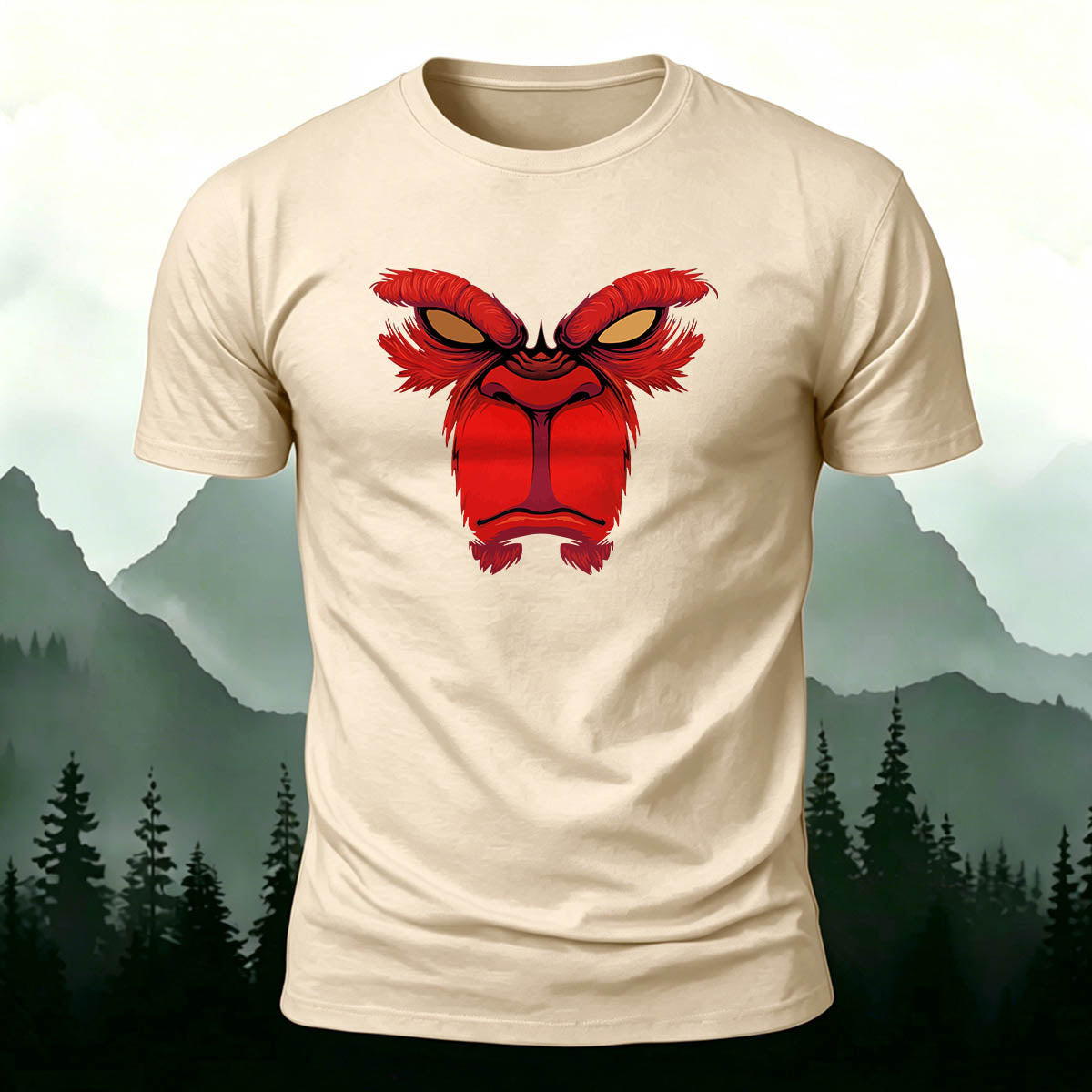 Red Angry Monkey Print 100% Cotton Crew Neck T-Shirt