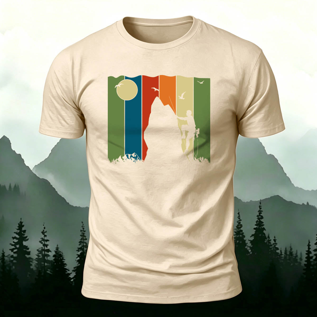 Artistic Rock Climbing Print Casual Outdoor Cotton T-Shirt
