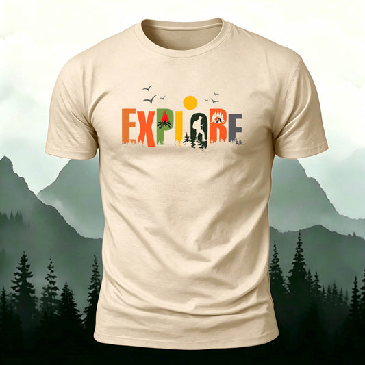 Hiking-Themed Letter Print Versatile Cotton T-Shirt