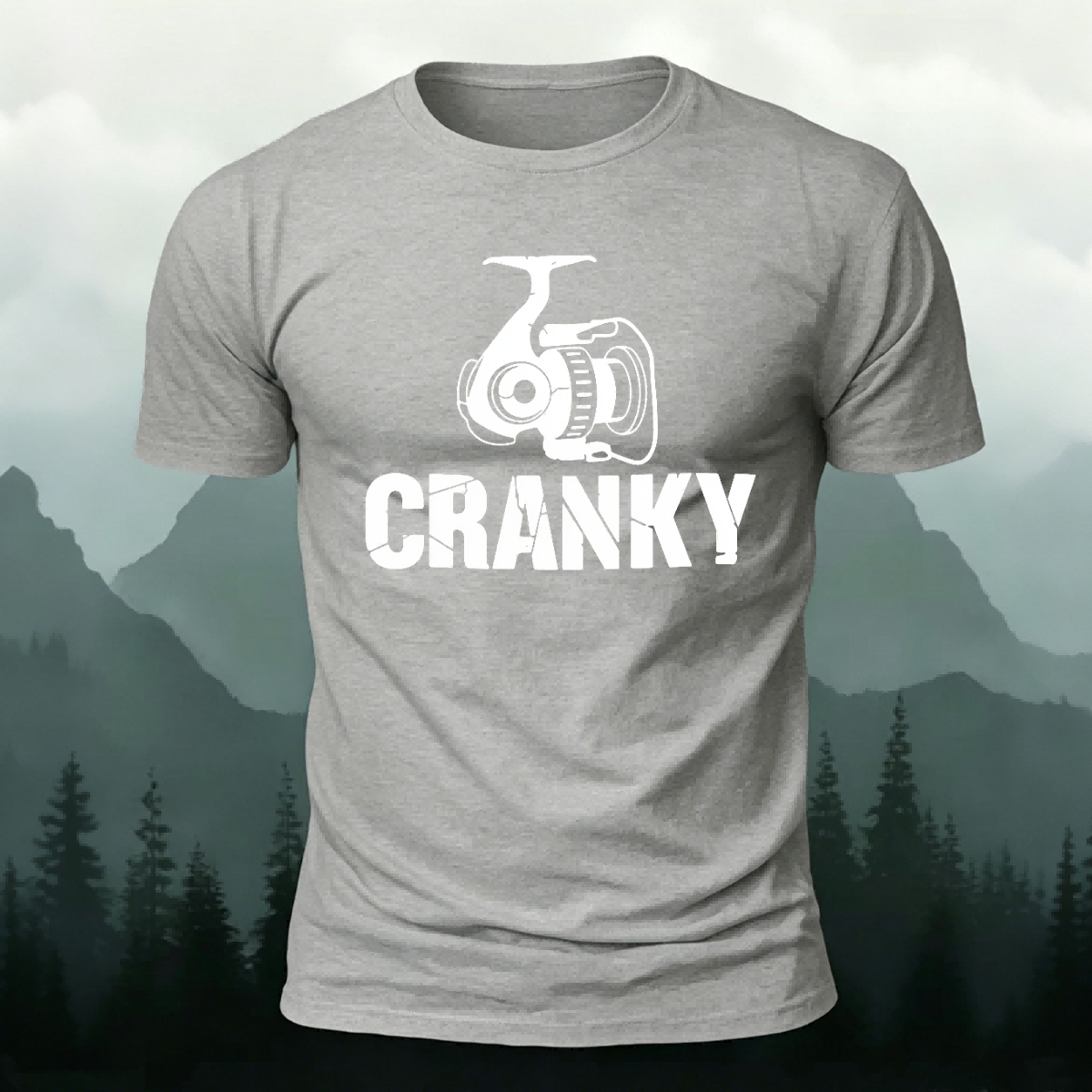 Fishing Gear Pattern Minimalist Style Cotton T-shirt Grey
