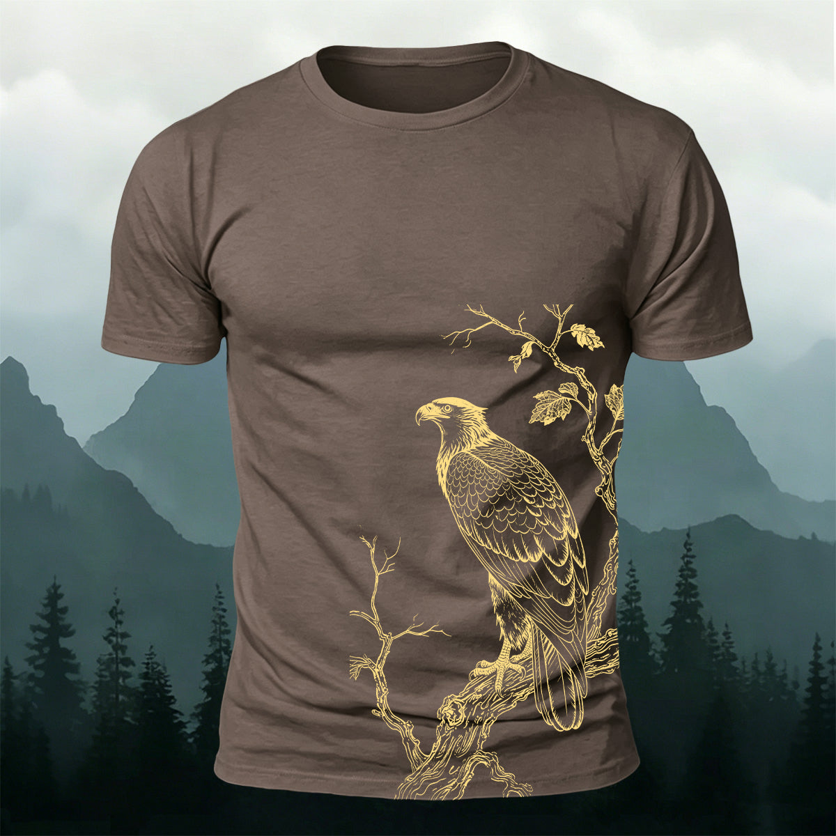 Bird-on-a-Branch PrintCasual 100% Cotton T-Shirt CO