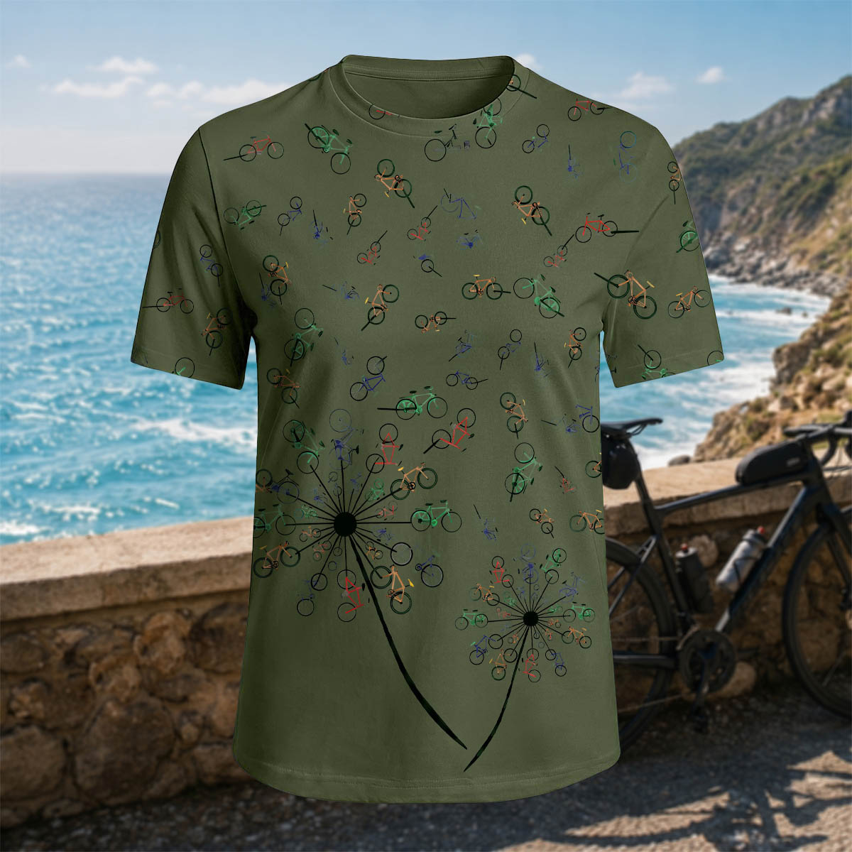 Sublimation Bicycle Dandelion Casual Outdoor T-Shirt