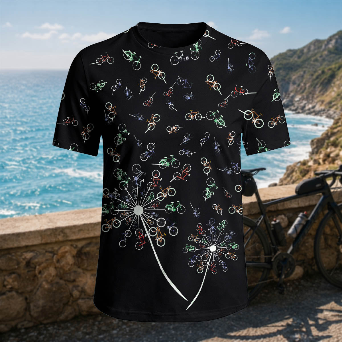 Sublimation Bicycle Dandelion Casual Outdoor T-Shirt
