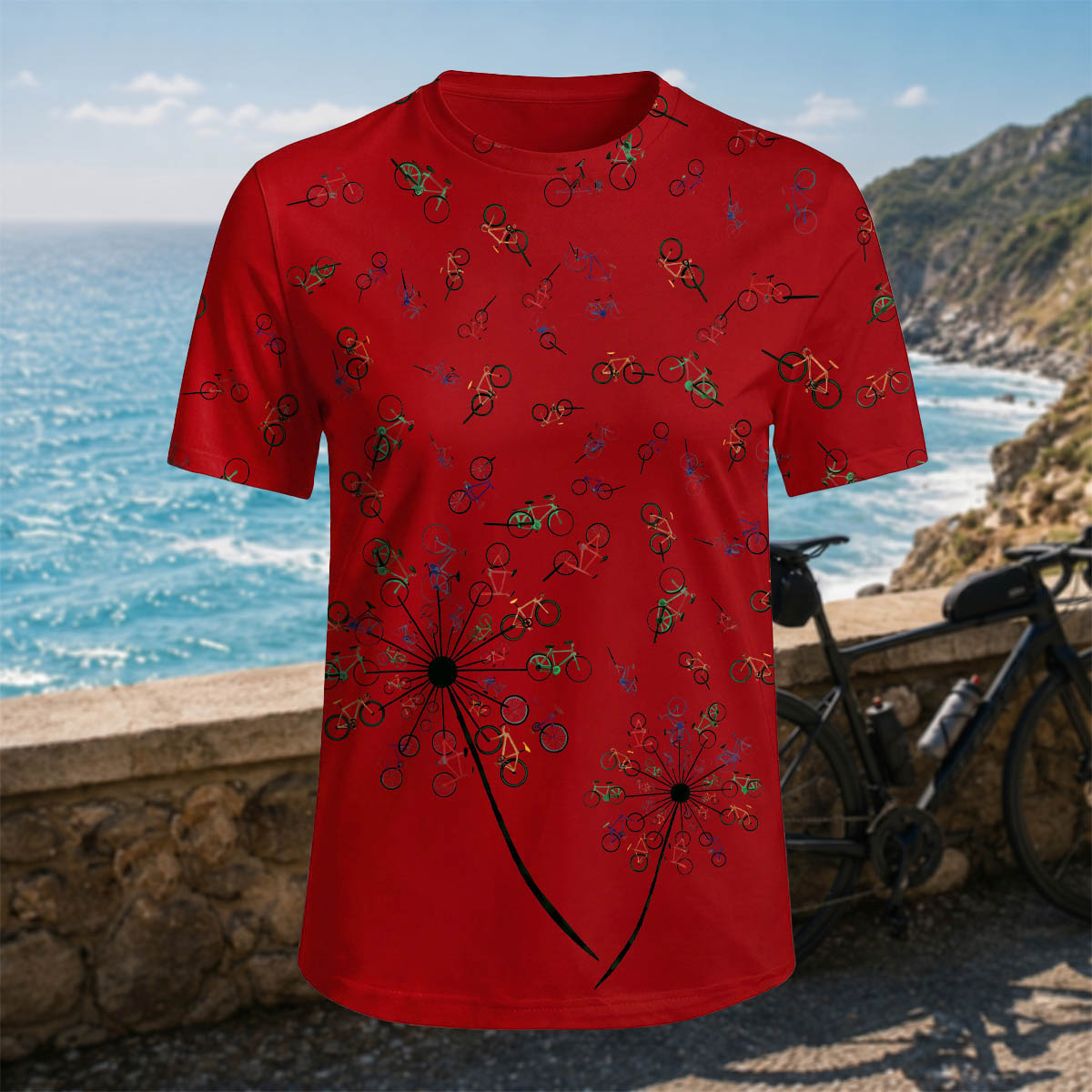Sublimation Bicycle Dandelion Casual Outdoor T-Shirt