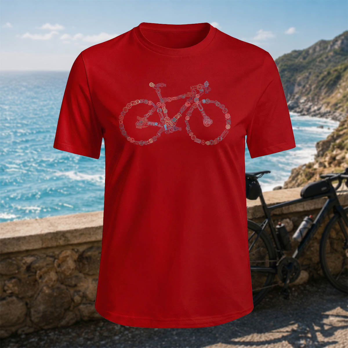 Cotton Colored Bicycle-Printed Casual Outdoor T-Shirt