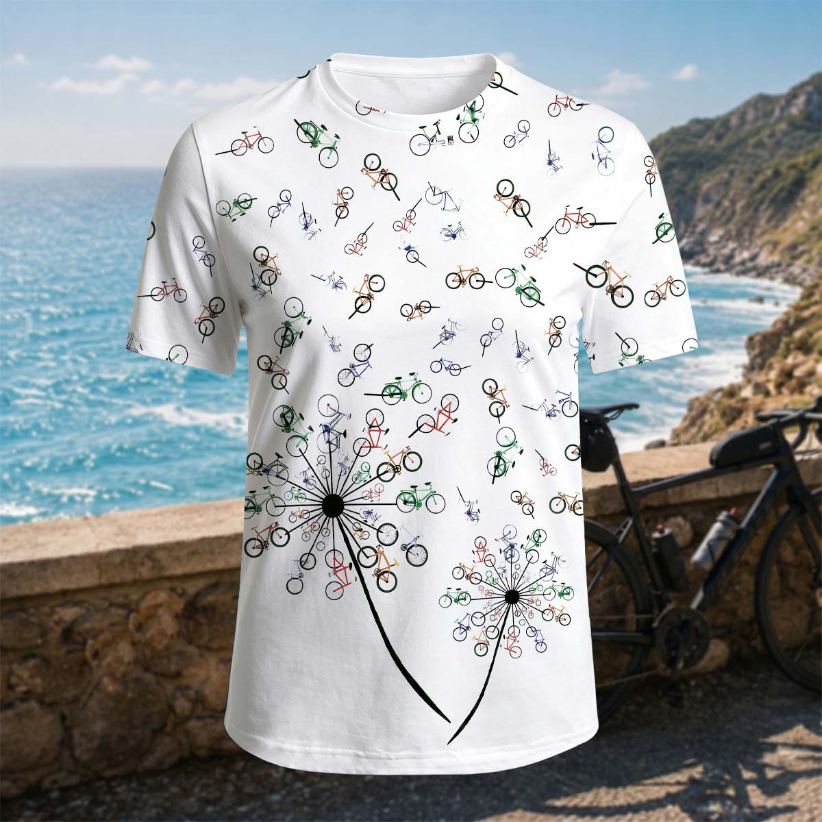 Sublimation Bicycle Dandelion Casual Outdoor T-Shirt