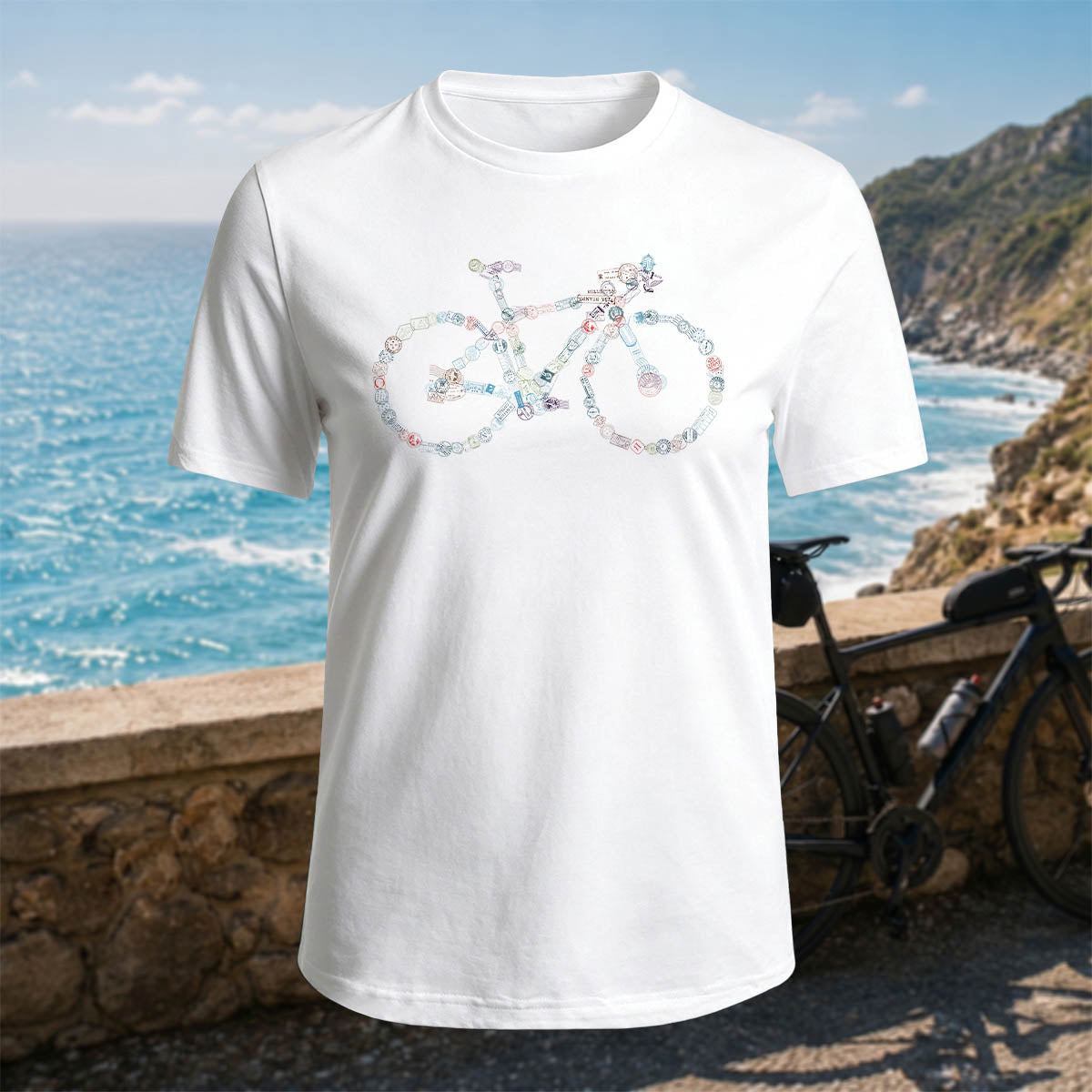 Cotton Colored Bicycle-Printed Casual Outdoor T-Shirt