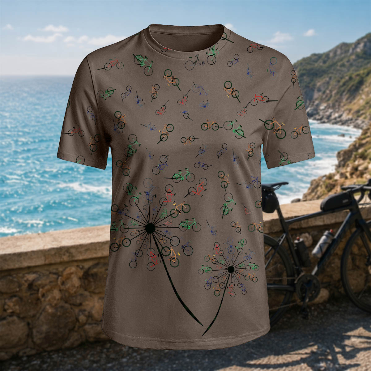 Sublimation Bicycle Dandelion Casual Outdoor T-Shirt