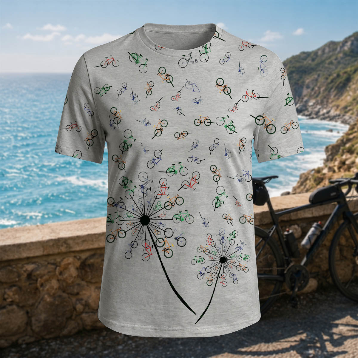 Sublimation Bicycle Dandelion Casual Outdoor T-Shirt