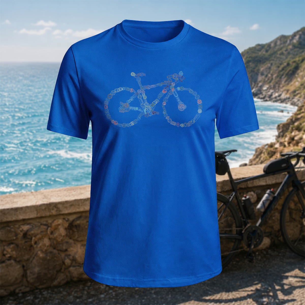 Cotton Colored Bicycle-Printed Casual Outdoor T-Shirt