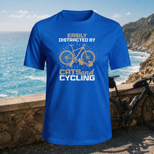 100% Cotton Women Cat and Bicycle Print Casual Outdoor T-Shirt