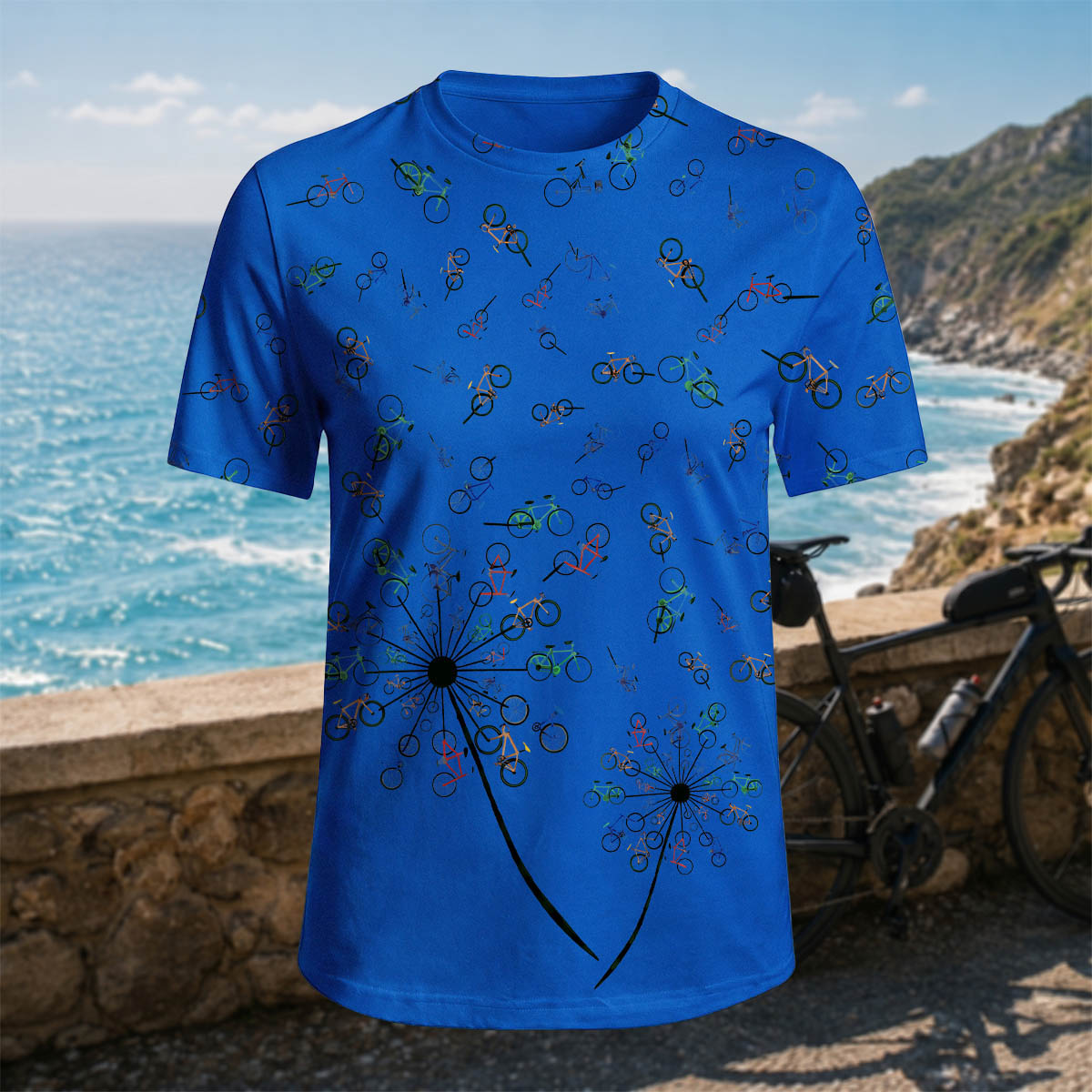 Sublimation Bicycle Dandelion Casual Outdoor T-Shirt