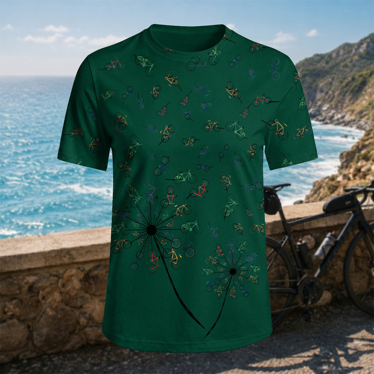 Sublimation Bicycle Dandelion Casual Outdoor T-Shirt
