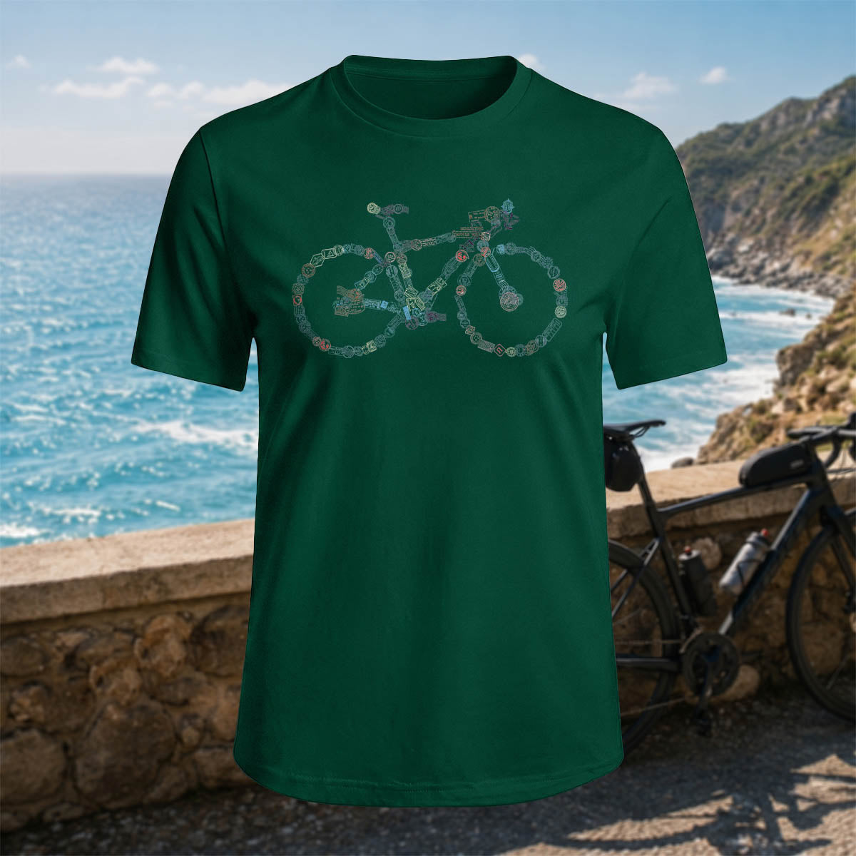 Cotton Colored Bicycle-Printed Casual Outdoor T-Shirt