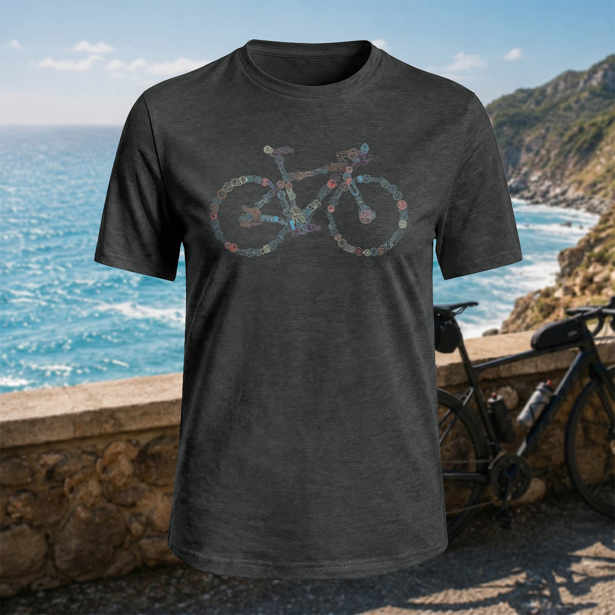Cotton Colored Bicycle-Printed Casual Outdoor T-Shirt