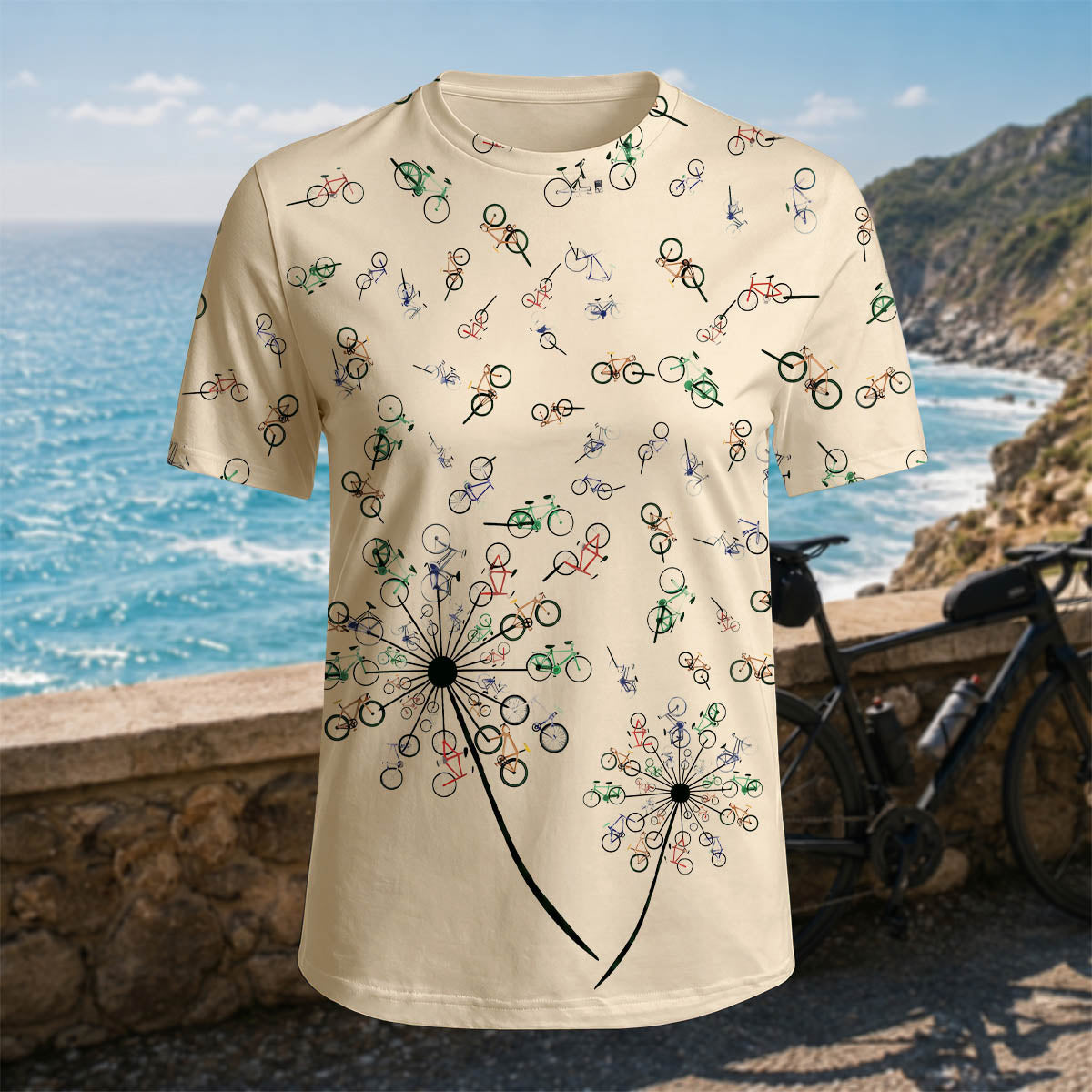 Sublimation Bicycle Dandelion Casual Outdoor T-Shirt