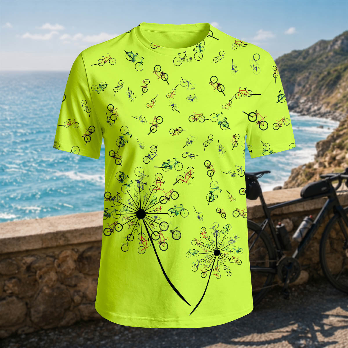 Sublimation Bicycle Dandelion Casual Outdoor T-Shirt