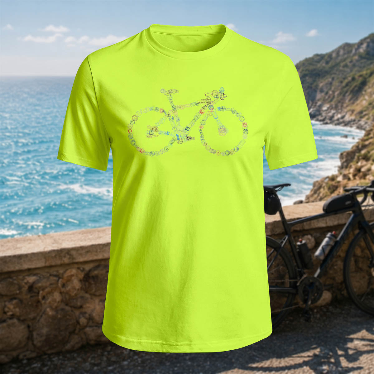 Cotton Colored Bicycle-Printed Casual Outdoor T-Shirt