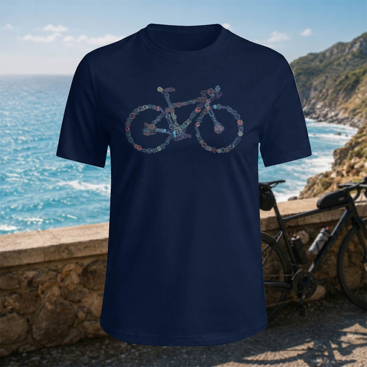 Cotton Colored Bicycle-Printed Casual Outdoor T-Shirt