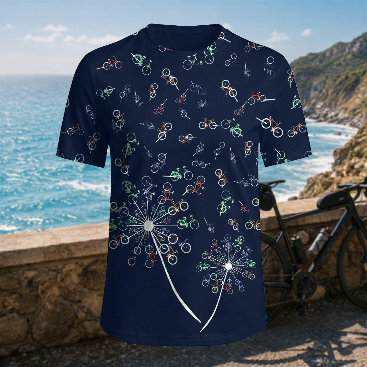 Sublimation Bicycle Dandelion Casual Outdoor T-Shirt