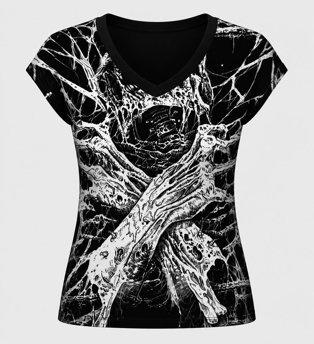 Gothic Skull Visual Art Print V-Neck T-Shirt