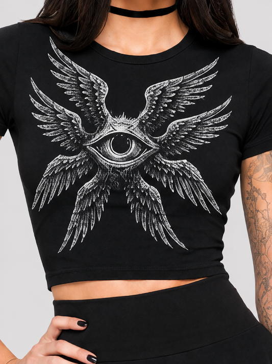 Angel's Eye Print Fitted Crop T-Shirt